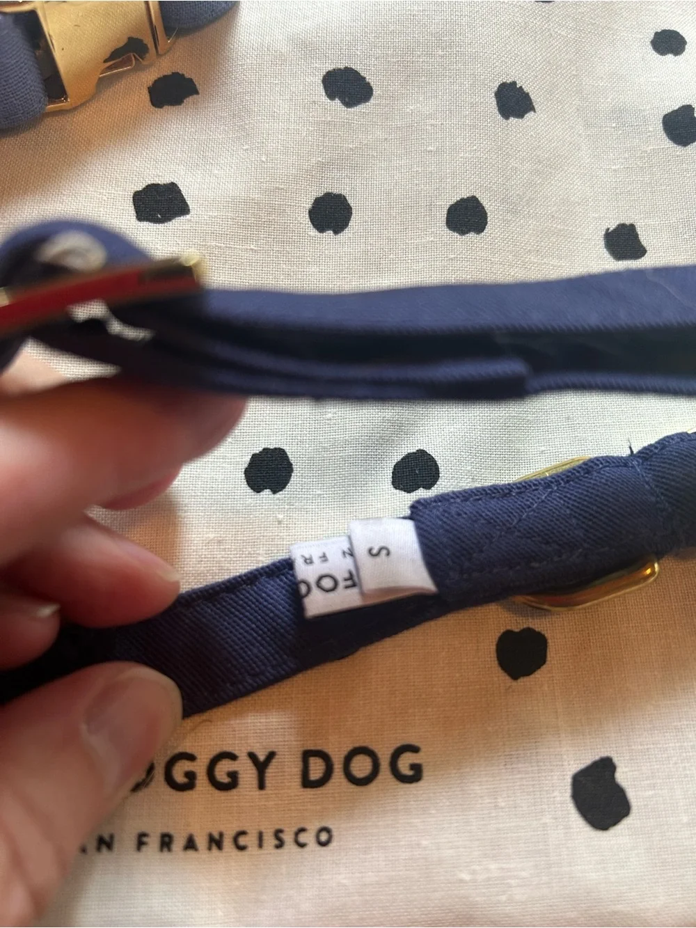 2 The Foggy Dog Adjustable Dog Collars - Navy and light blue. Small